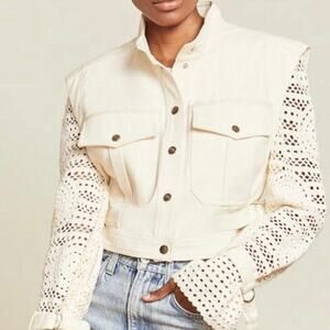 Veronica Beard Aylin Crochet Sleeve Jacket Ecru - 8